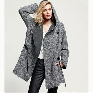 Free People Satellite Image Swing Coat Tweed Hooded Black White Women Medium